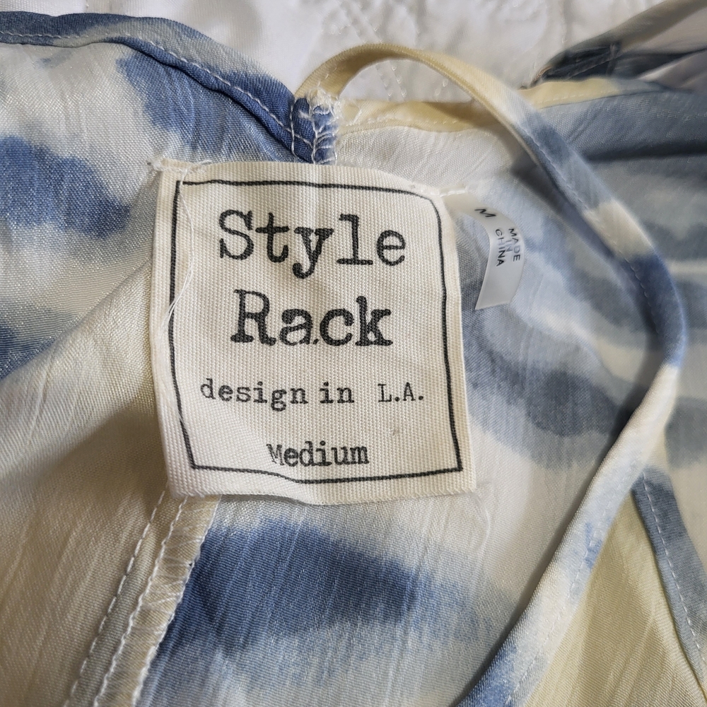 Style Rack Blue and White Tie-Dye V-Neck Coverup Beach Resort Spaghetti Strap - Picture 7 of 11